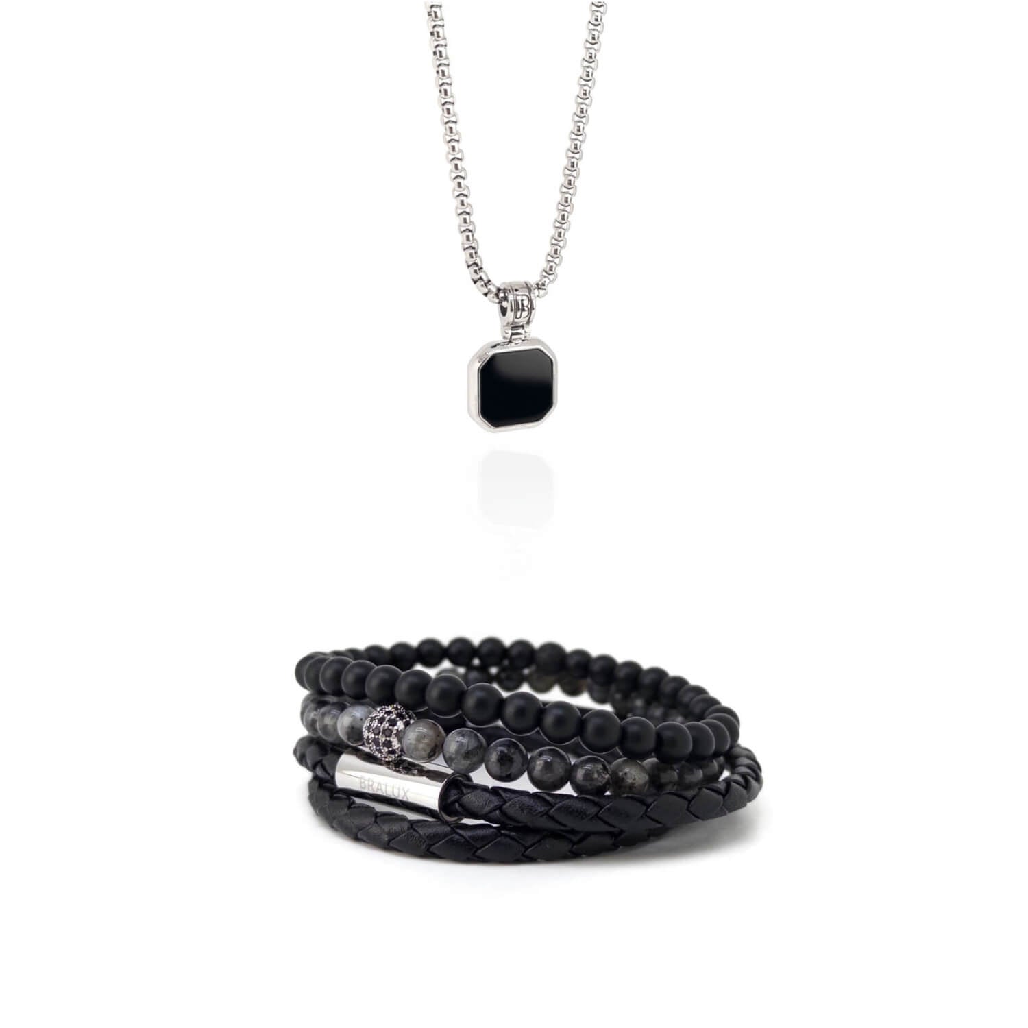 Duo Leather Square Necklace Set – Silver