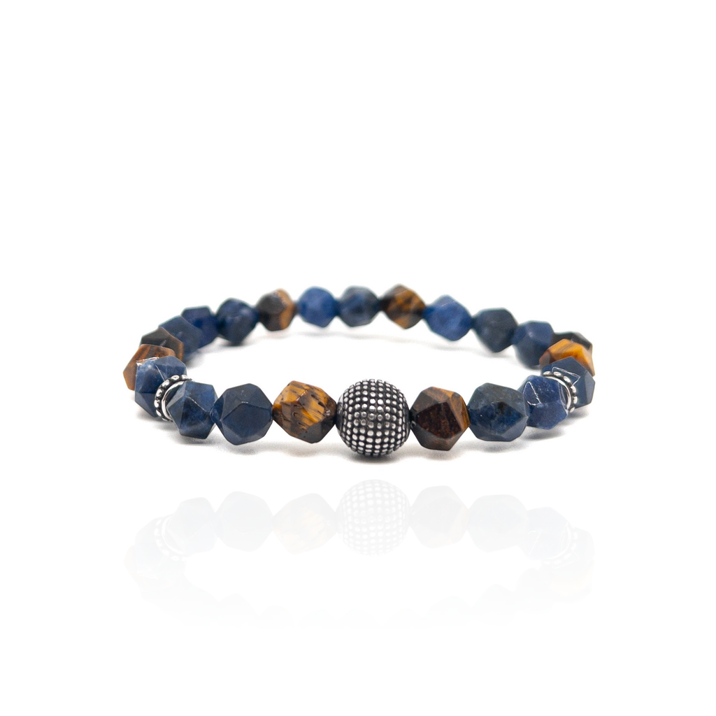 Faceted Sodalite Tiger Eye Bracelet – Silver