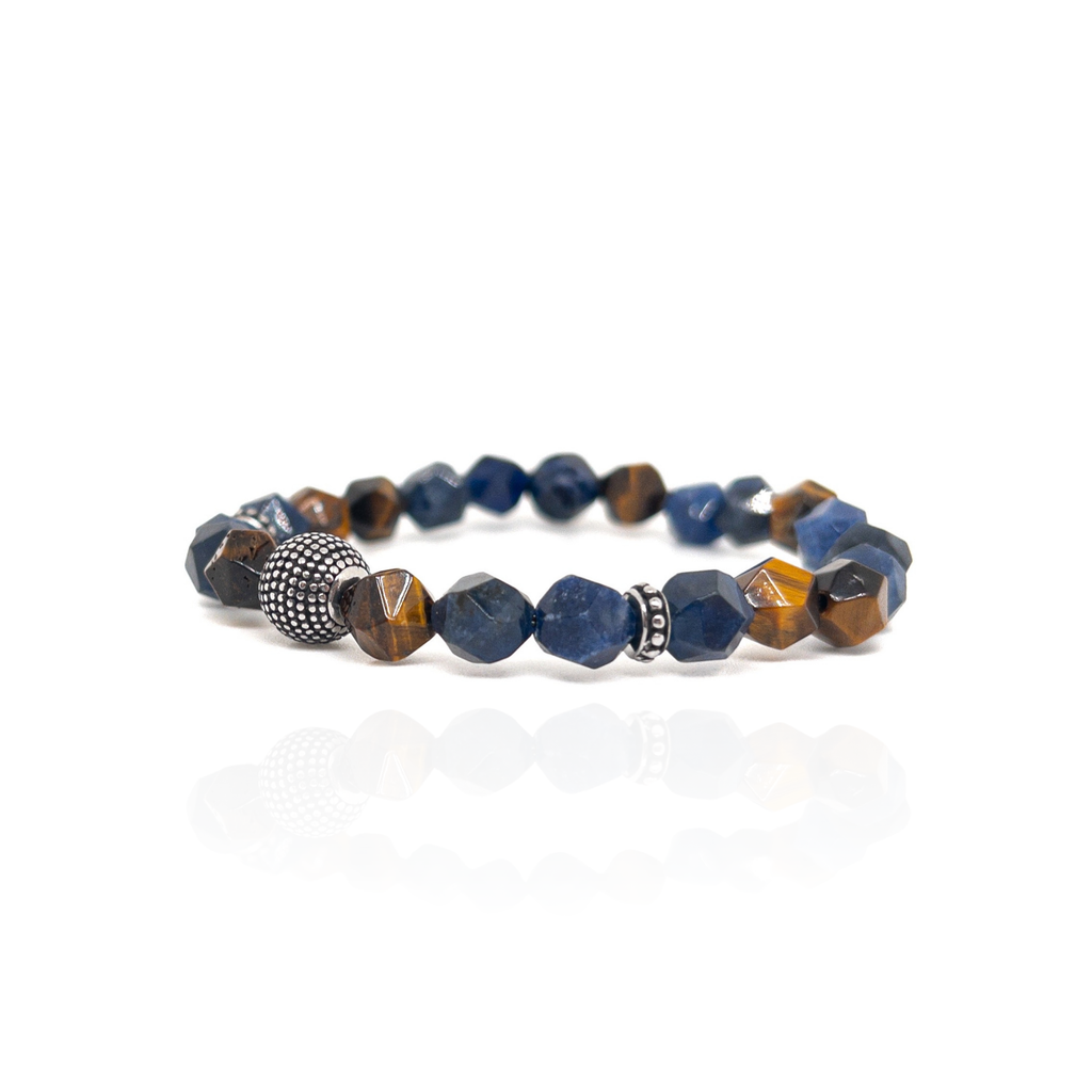 Faceted Sodalite Tiger Eye Bracelet – Silver