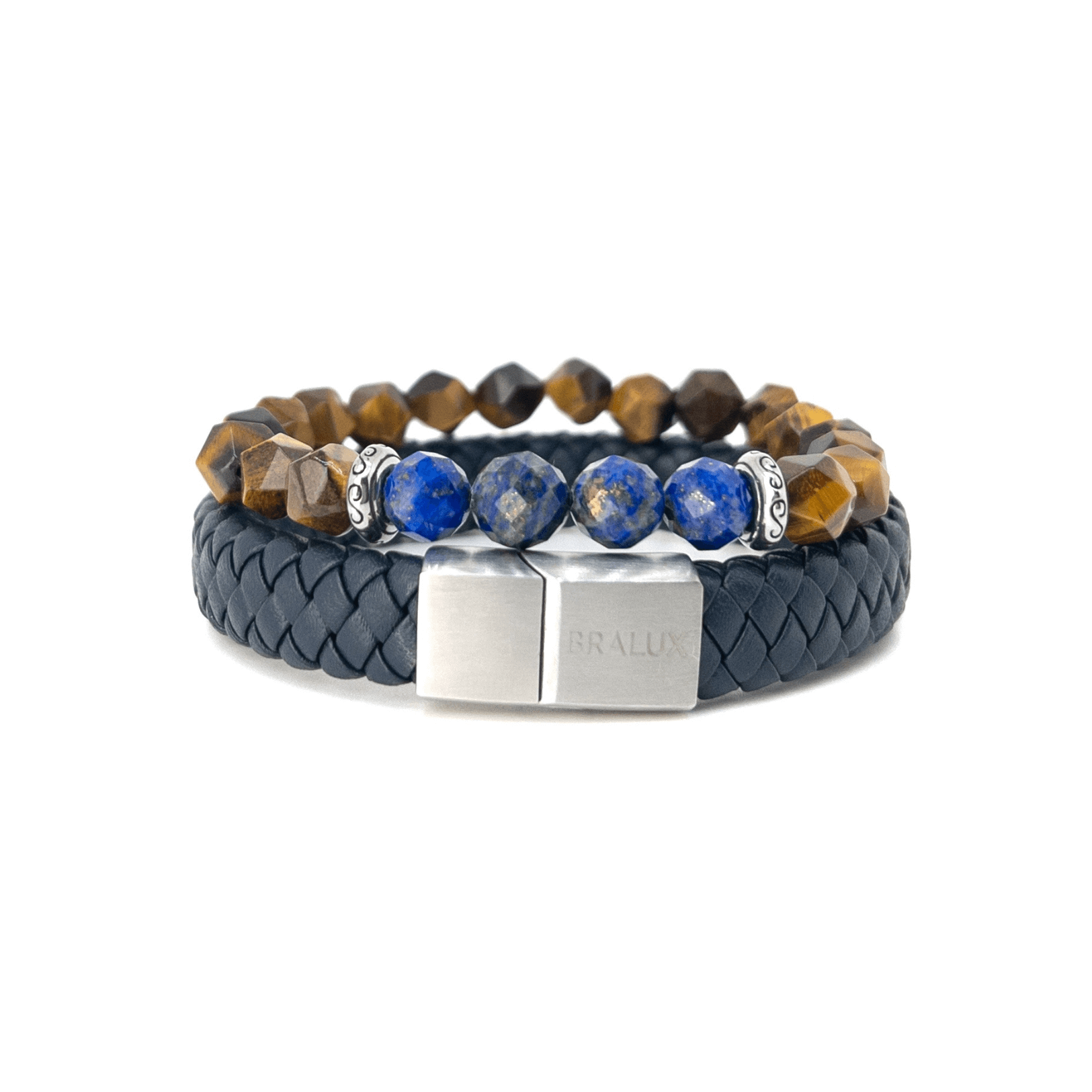 Navy and Tiger Eye Lapis Stack - Silver