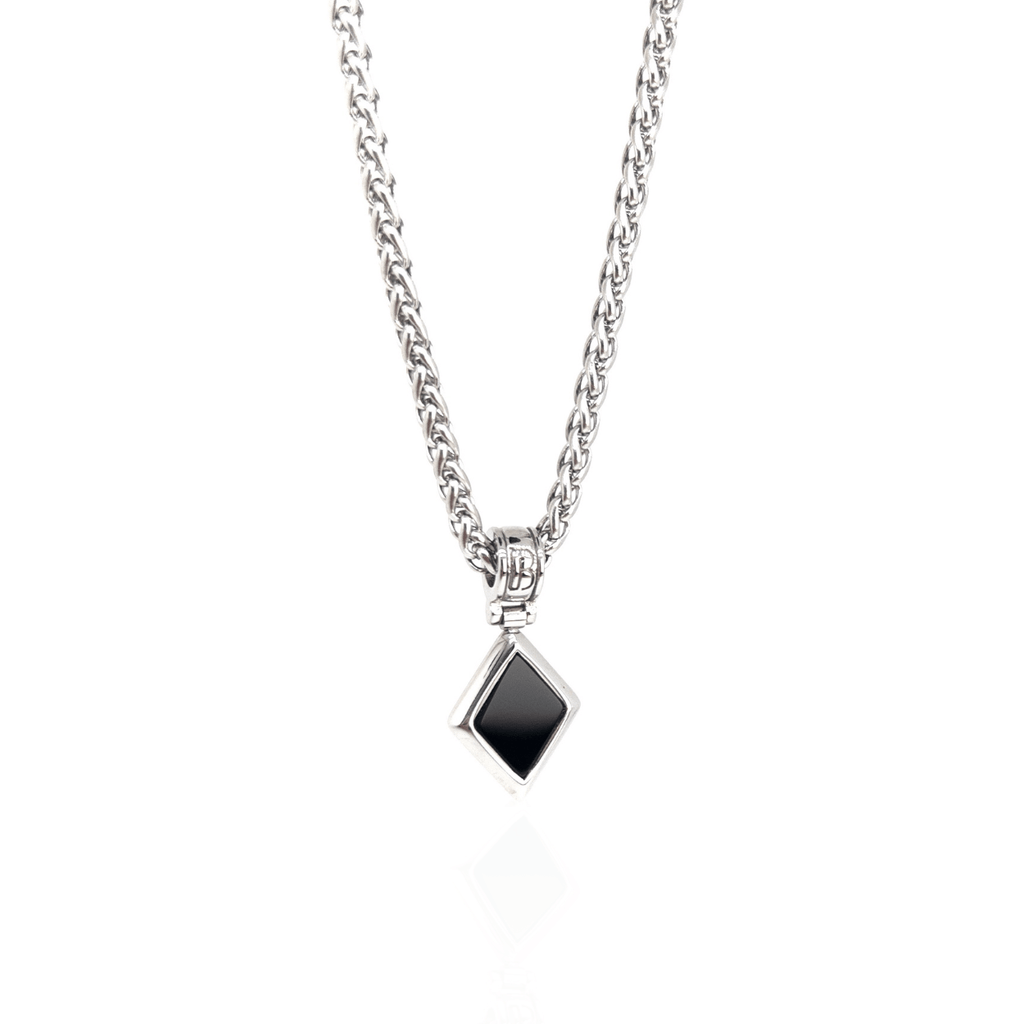 Diamond Shape Onyx Necklace – Silver