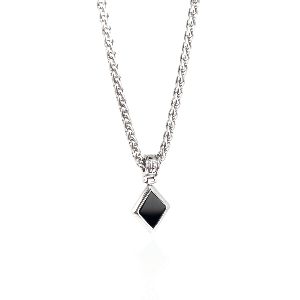 Diamond Shape Onyx Necklace – Silver