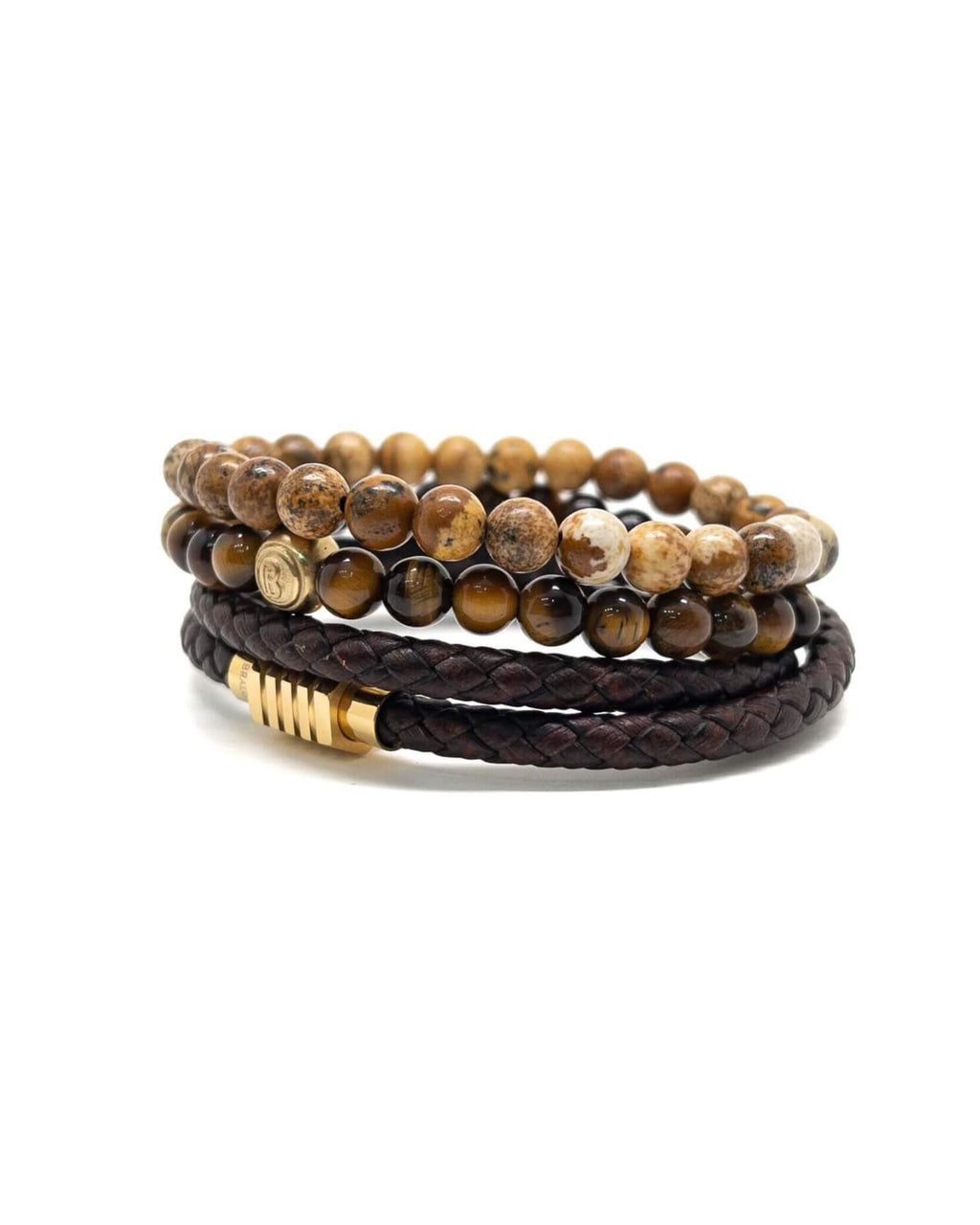 Dark Brown Tiger Eye Stack – Gold