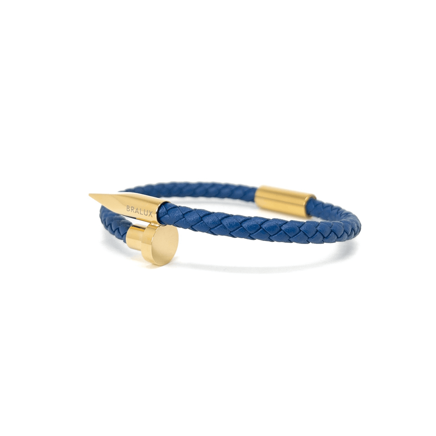 The Dark Blue and Gold Plated Nail Leather Bracelet