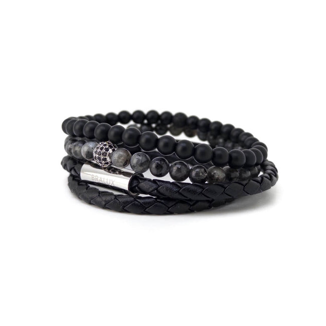 Duo Black Leather Stack – Silver Main image