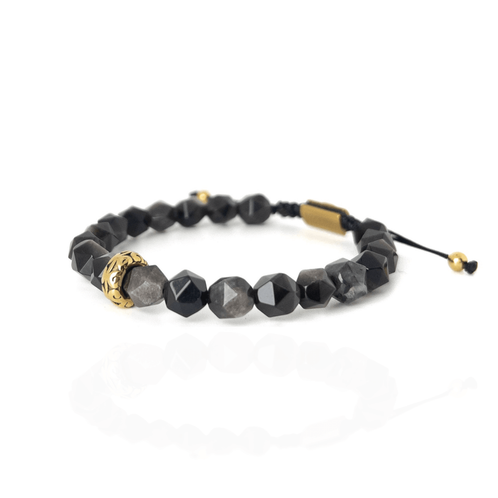 Black Agate Obsidian Bracelet – Gold