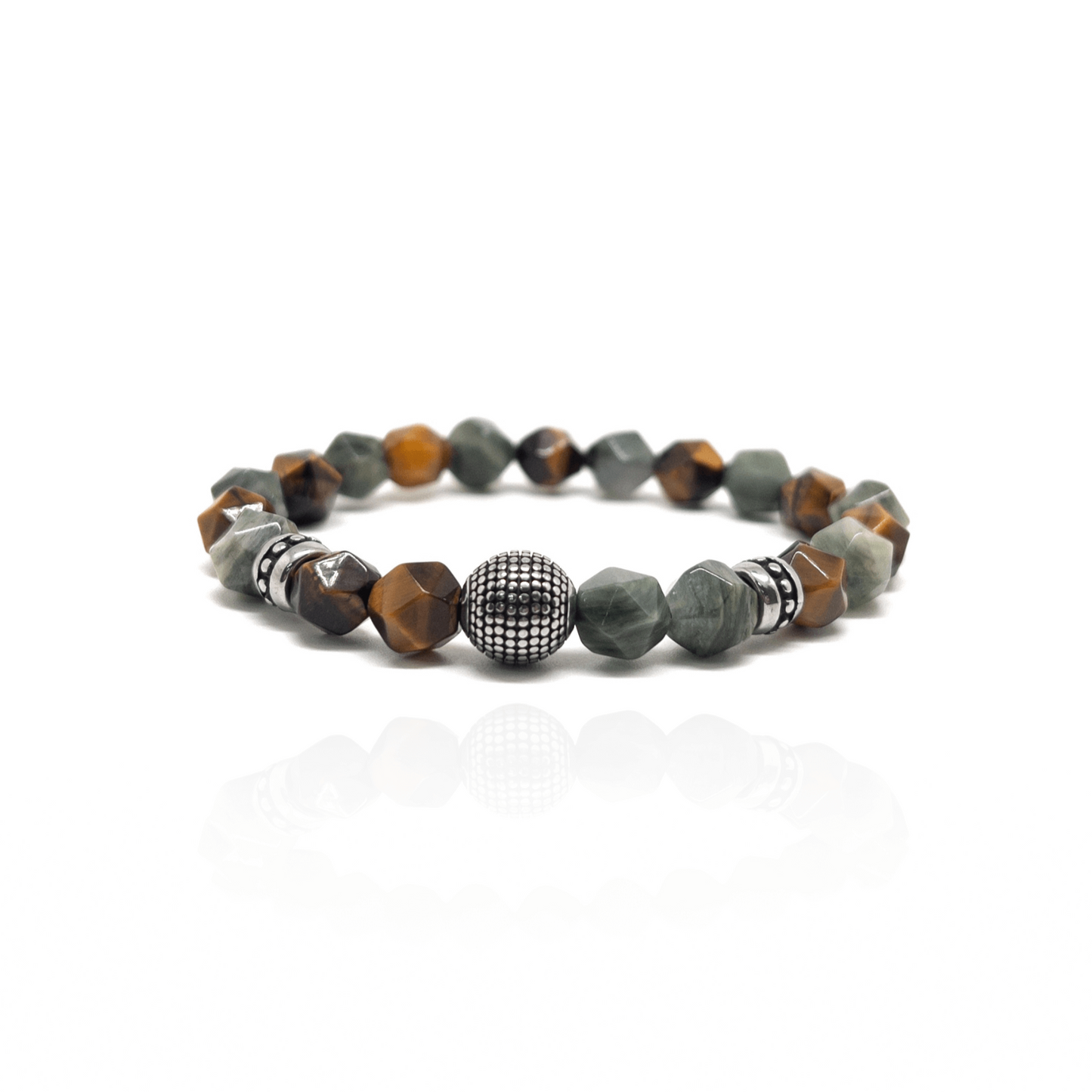 The Faceted Brown Tiger eye and Green Grass Jasper Bracelet