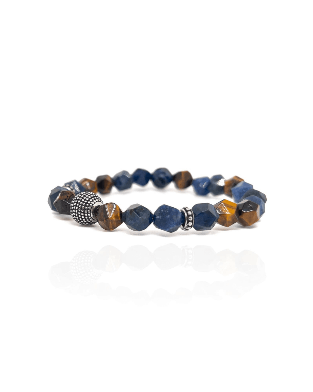 Faceted Sodalite Tiger Eye Bracelet – Silver