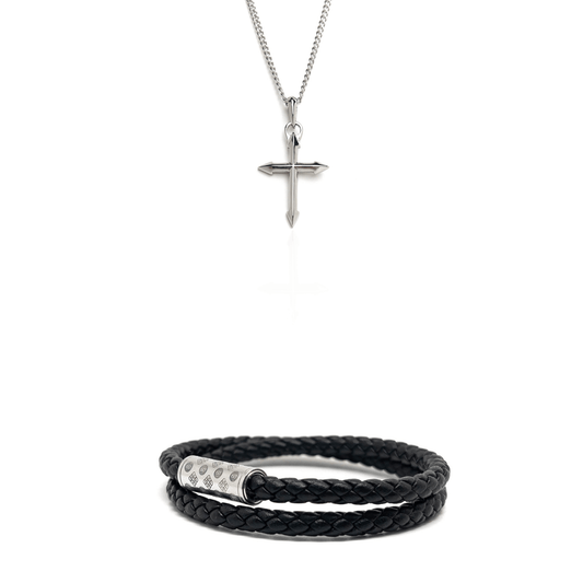 Black Silver Plated Monogram Cross set