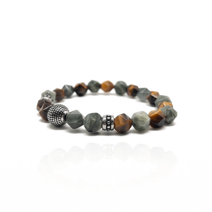 The Faceted Brown Tiger eye and Green Grass Jasper Bracelet