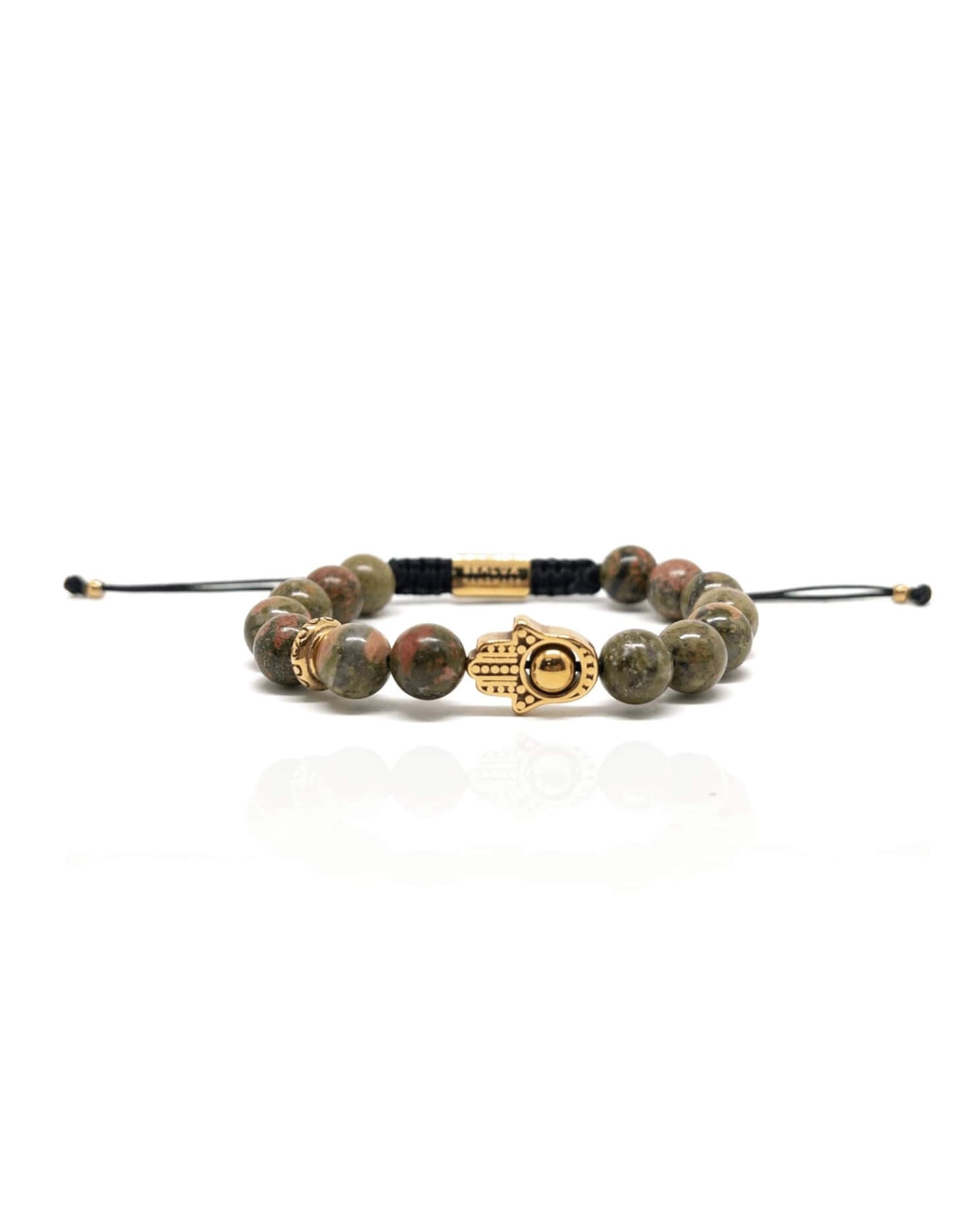 Hamsa Unakite Bracelet – Gold