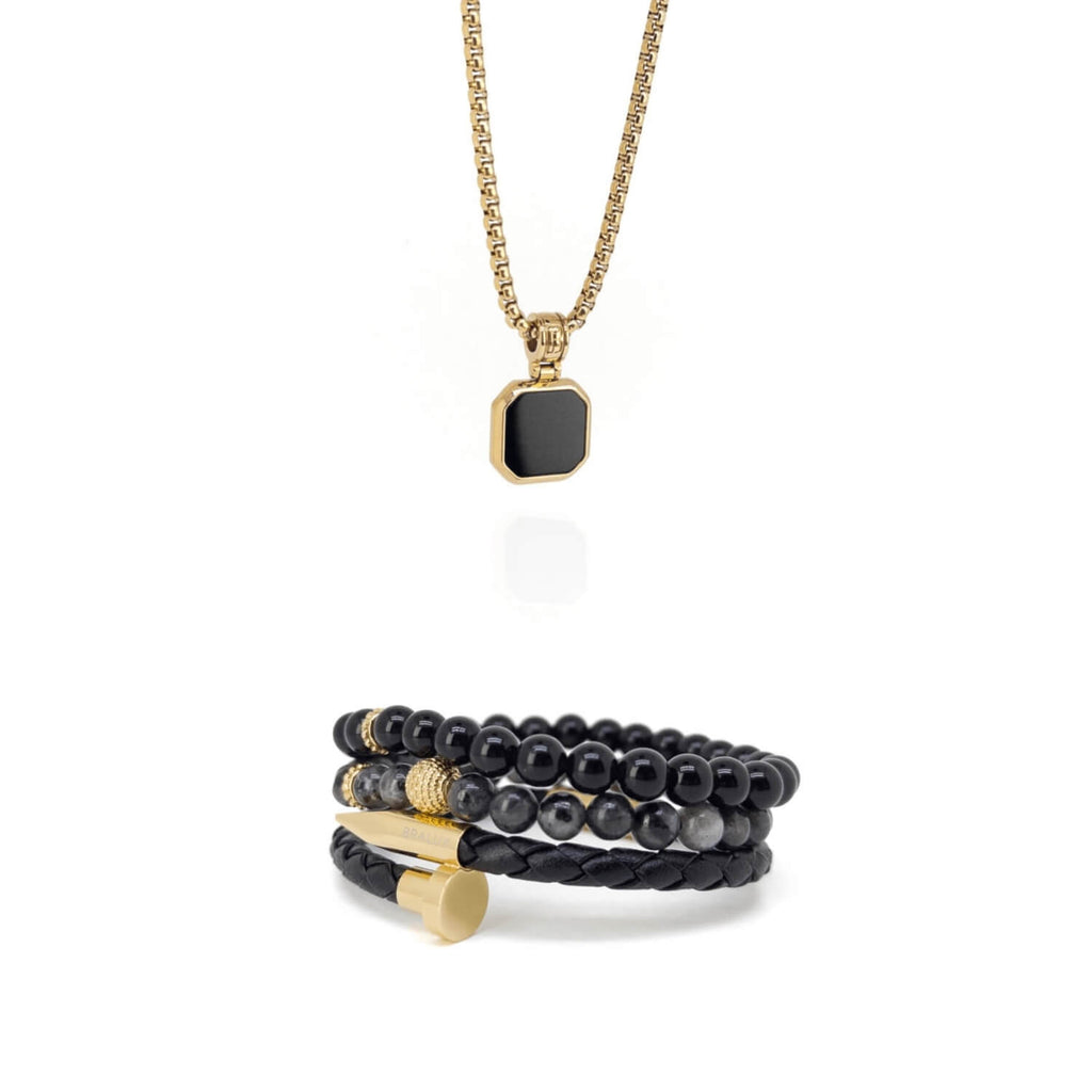 Nail Obsidian Square Set – Gold