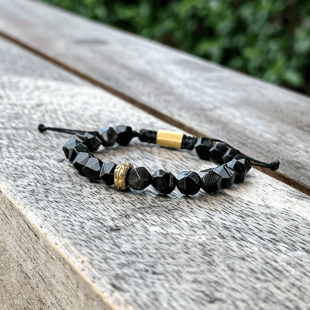 Black Agate Obsidian Bracelet – Gold