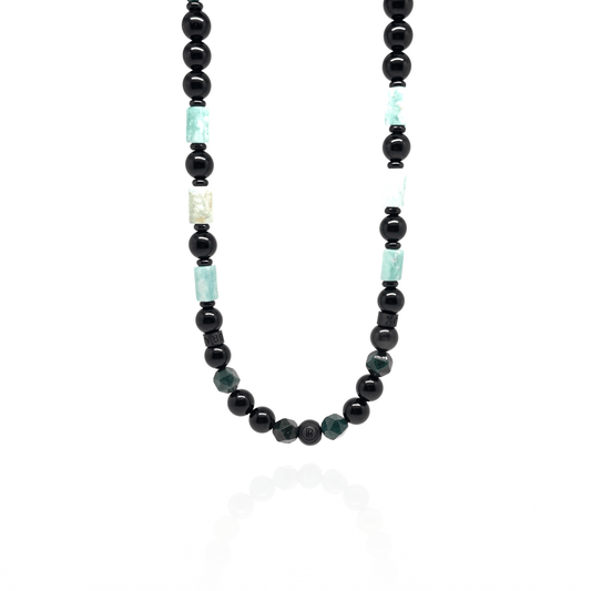 The Faceted Moss Green and Obsidian Stones Necklace