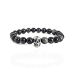 Silver Obsidian Skull Bracelet