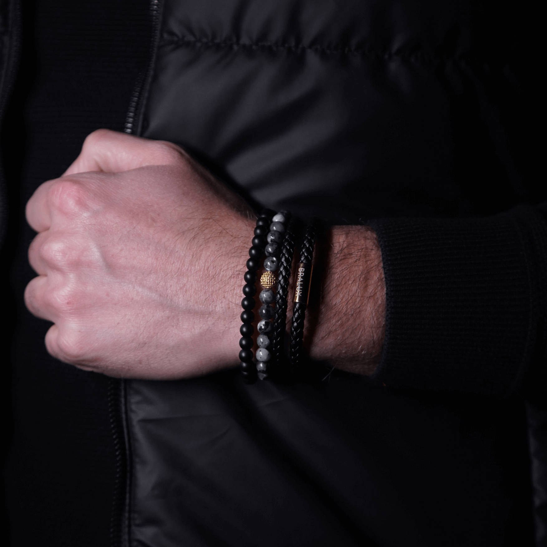 Duo Black Leather Stack – Gold