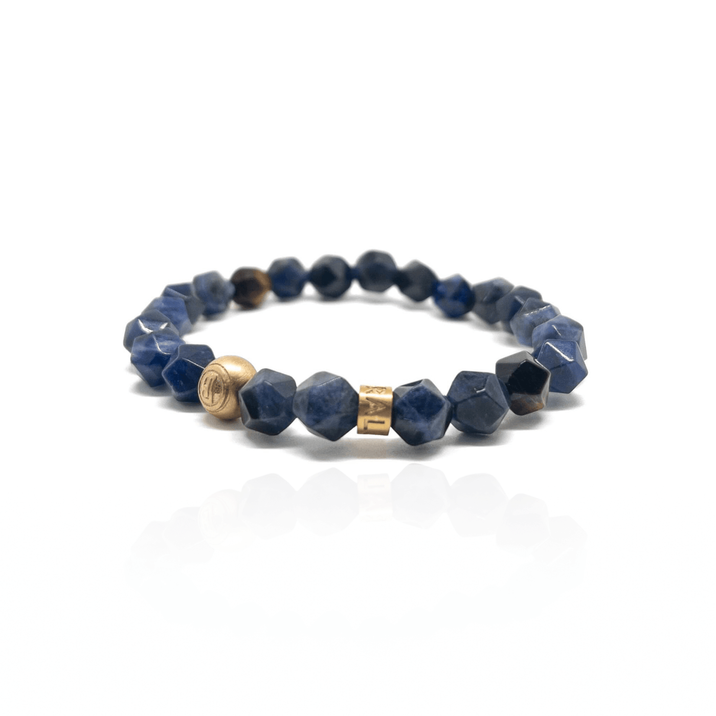 The Faceted Blue Sodalite and Brown Tiger eye Signed Gold Plated Bracelet