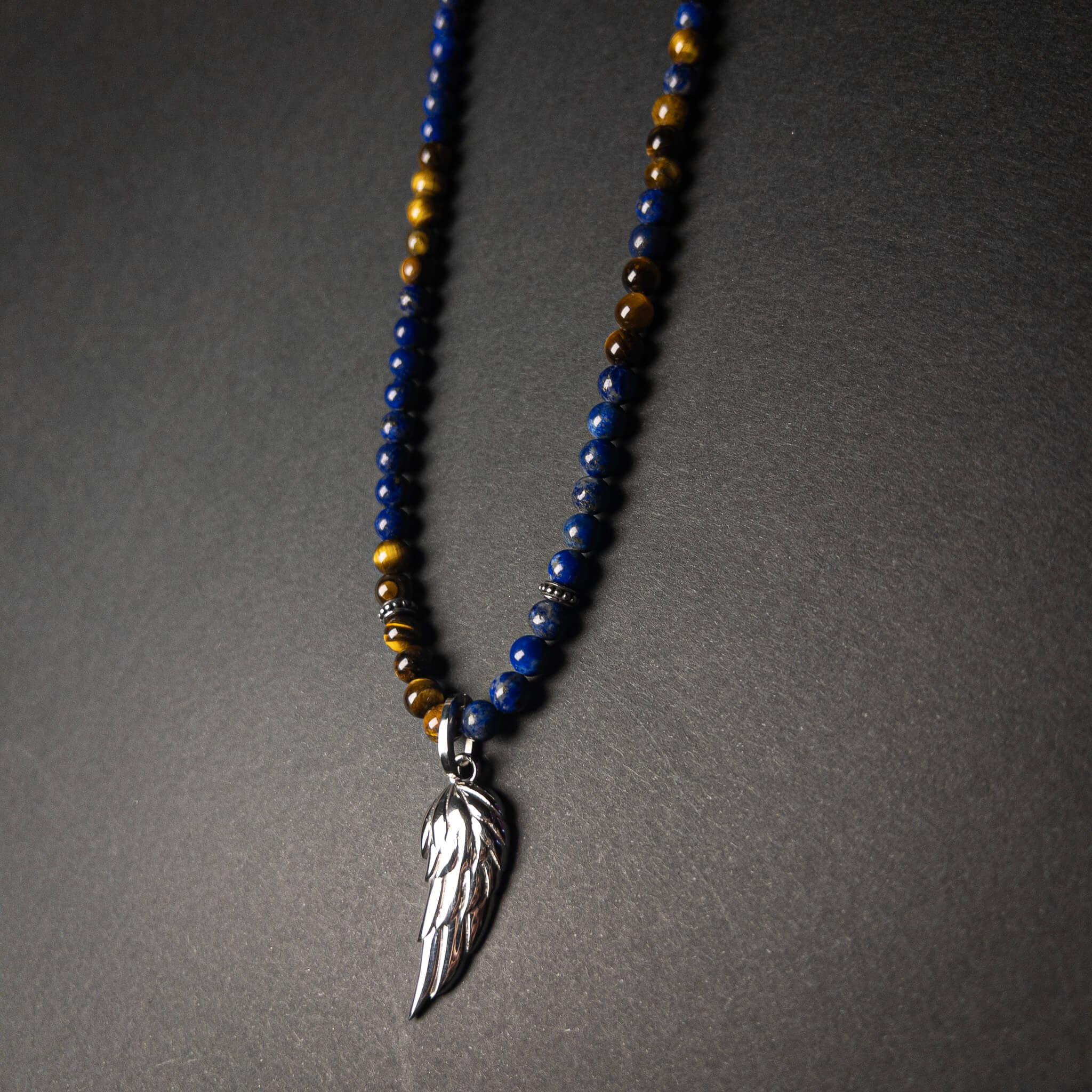 Tiger Eye and Lapis Wing Necklace