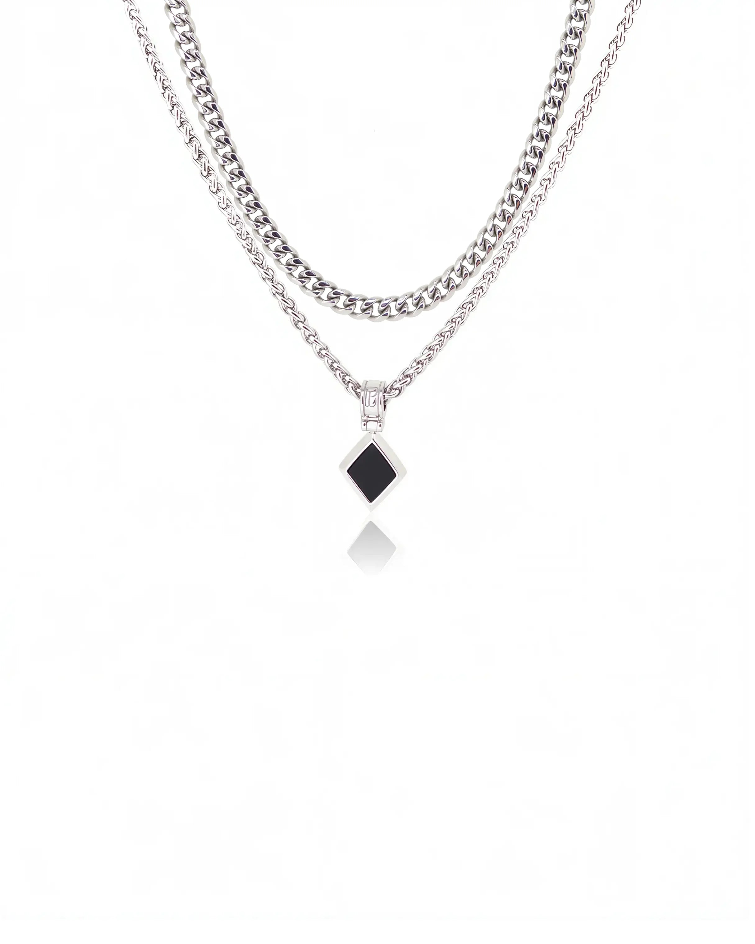Ensemble collier et collier cubain en onyx – Argent