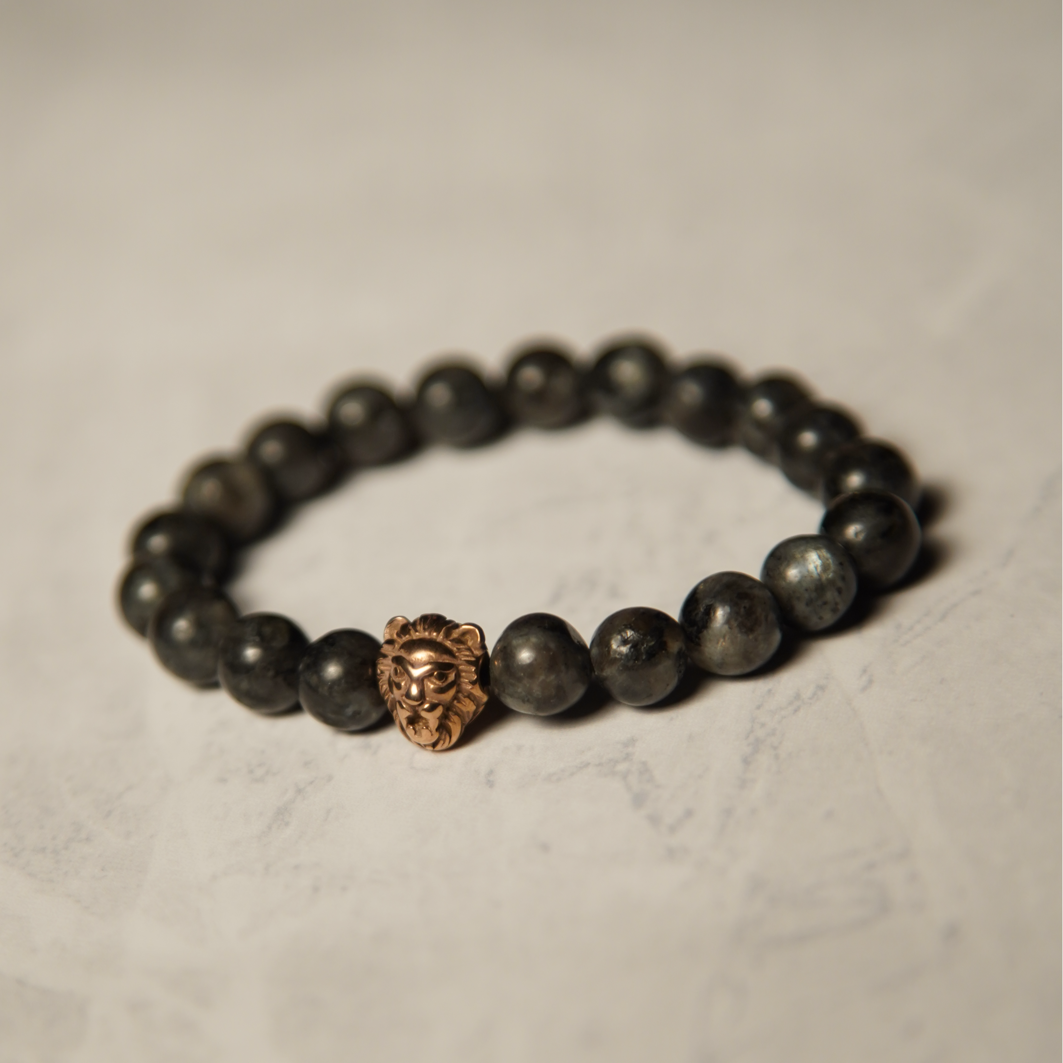 Larvikite Lion Bracelet – Rose Gold