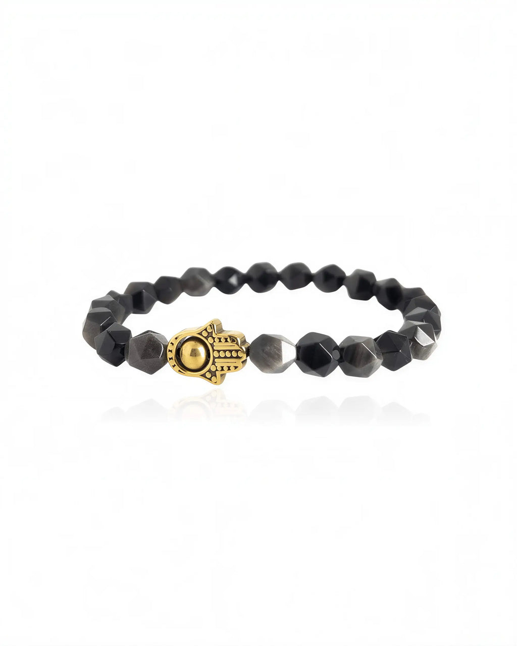 Faceted Silver Obsidian Hamsa Bracelet