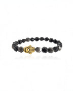 Faceted Silver Obsidian Hamsa Bracelet