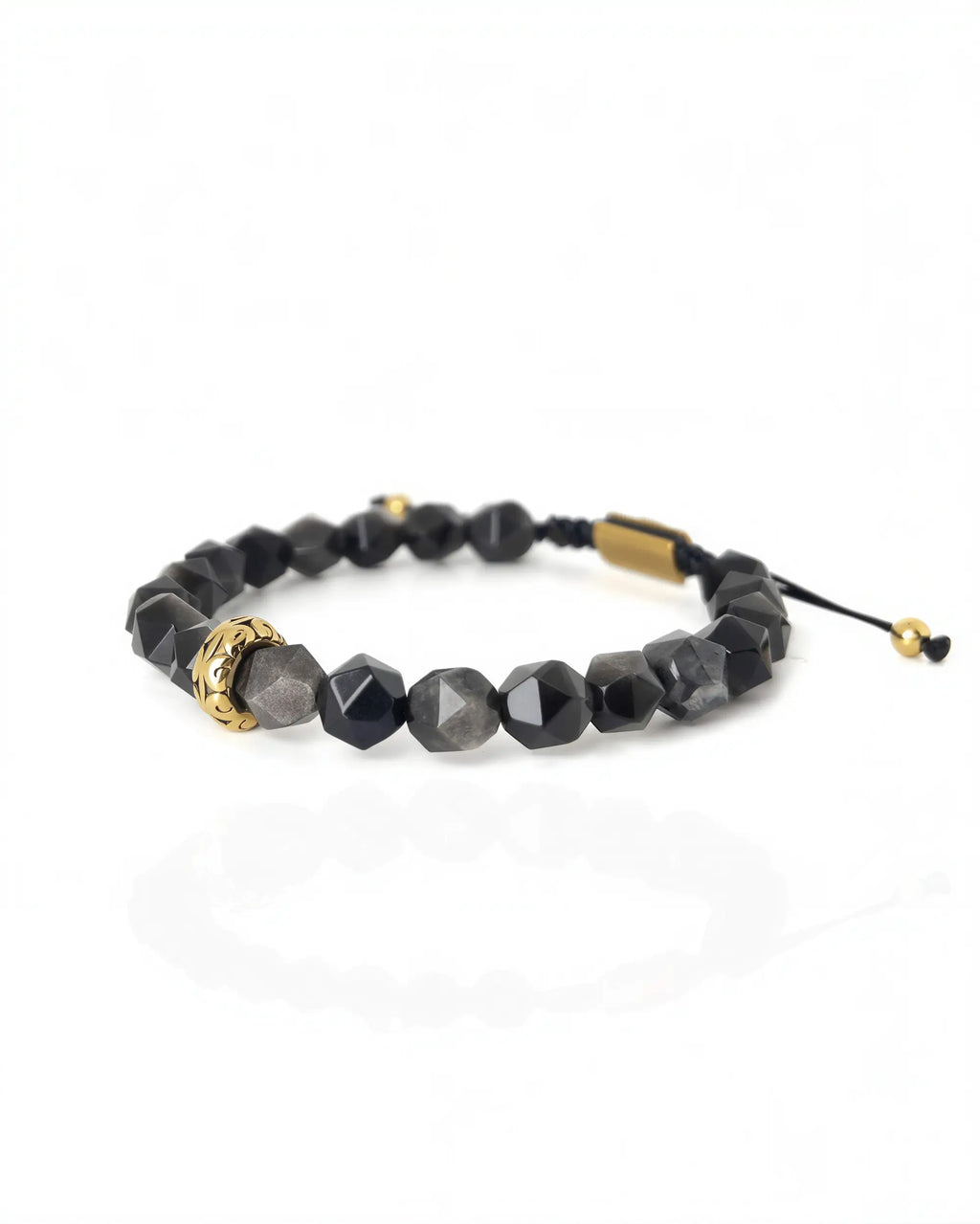 Faceted Silver Obsidian Thread
