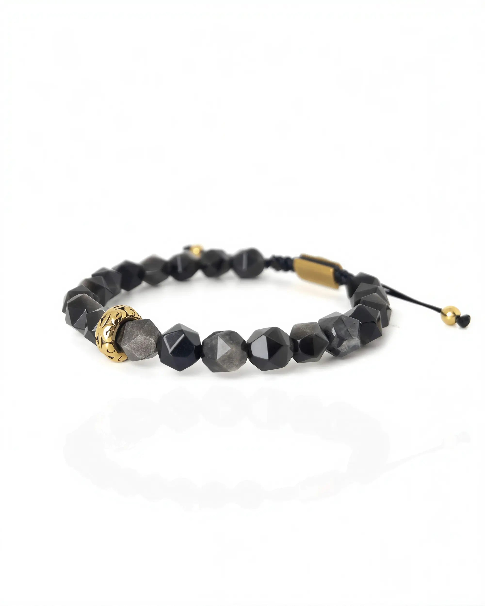 Faceted Silver Obsidian Thread
