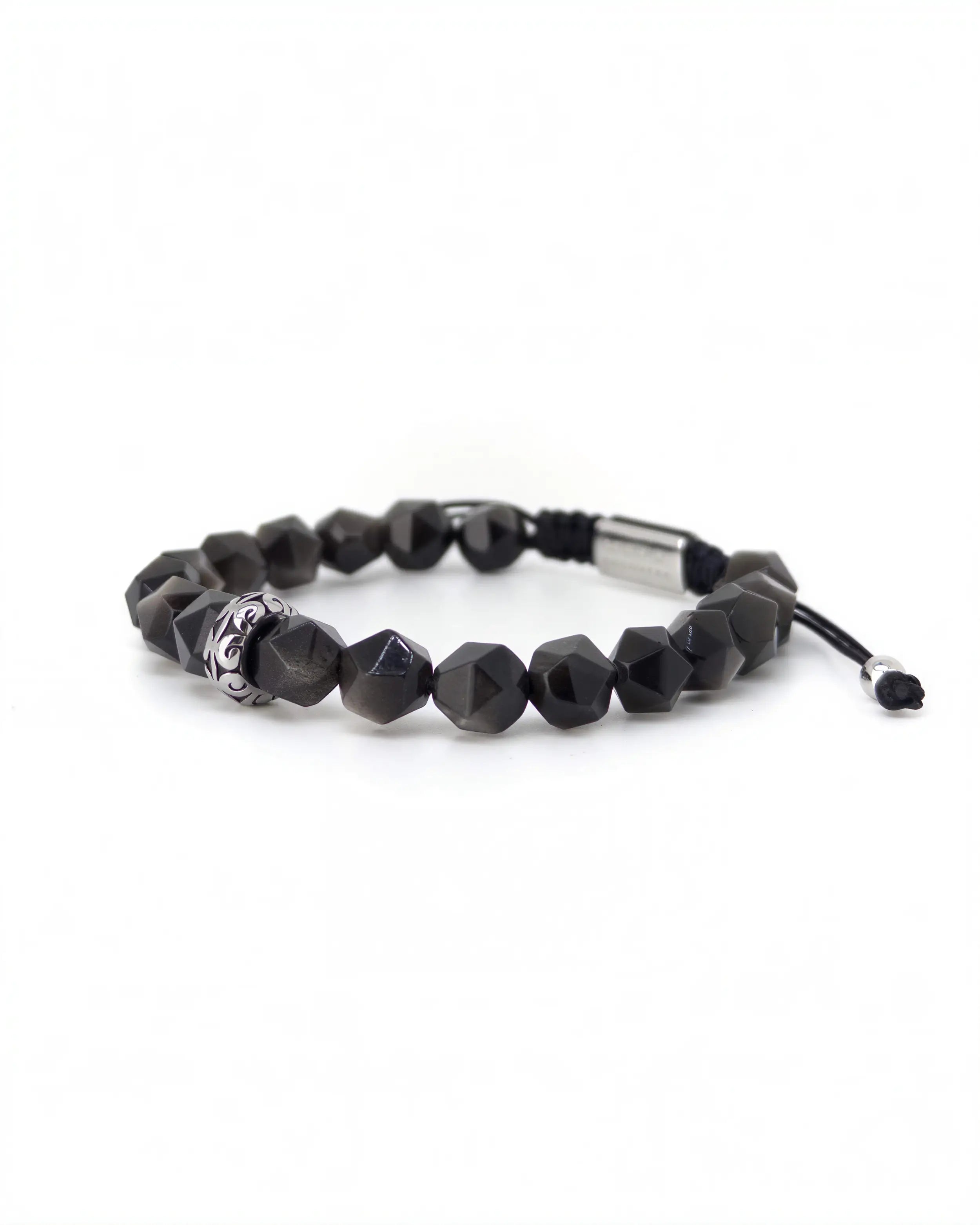 Faceted Silver Obsidian Thread
