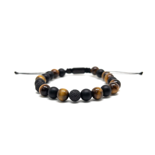 The Brown tiger eye And SS Black Disco ball Bracelet