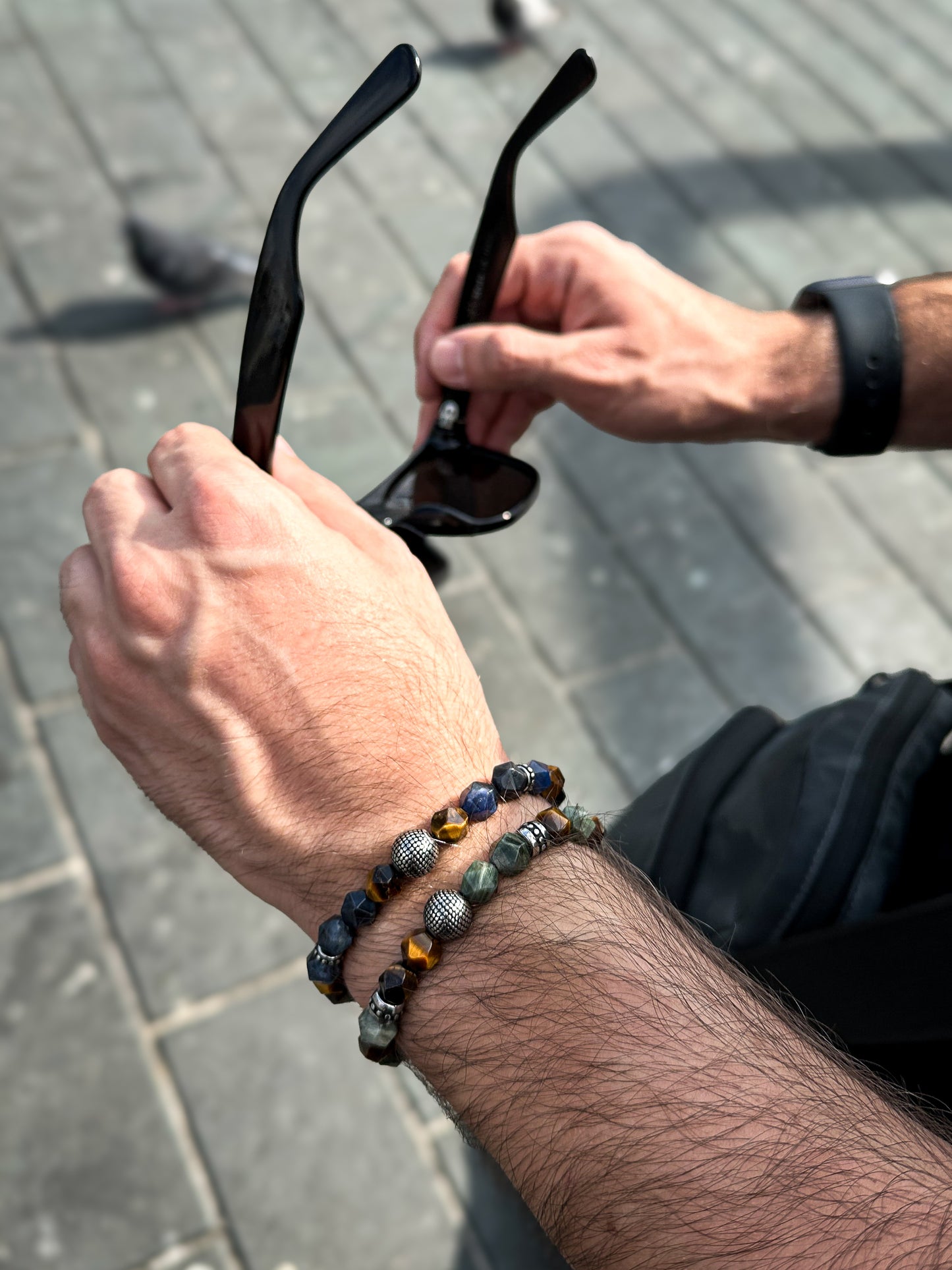 The Faceted Brown Tiger eye and Green Grass Jasper Bracelet