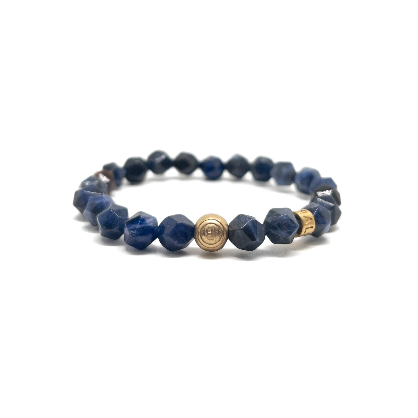 The Faceted Blue Sodalite and Brown Tiger eye Signed Gold Plated Bracelet