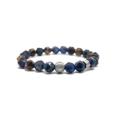 The Faceted Blue Sodalite and Brown Tiger eye Signed Silver Color Bracelet