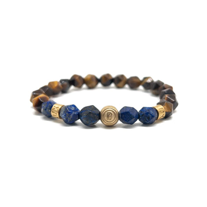 The Faceted Brown Tiger eye and Lapis Lazuli Signed Bracelet