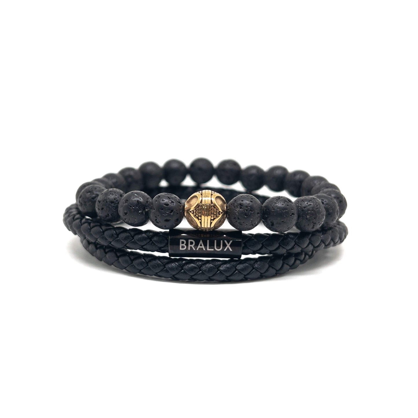 The Duo Black Leather and Gold Plated CYL Stack