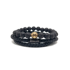 The Duo Black Leather and Gold Plated CYL Stack