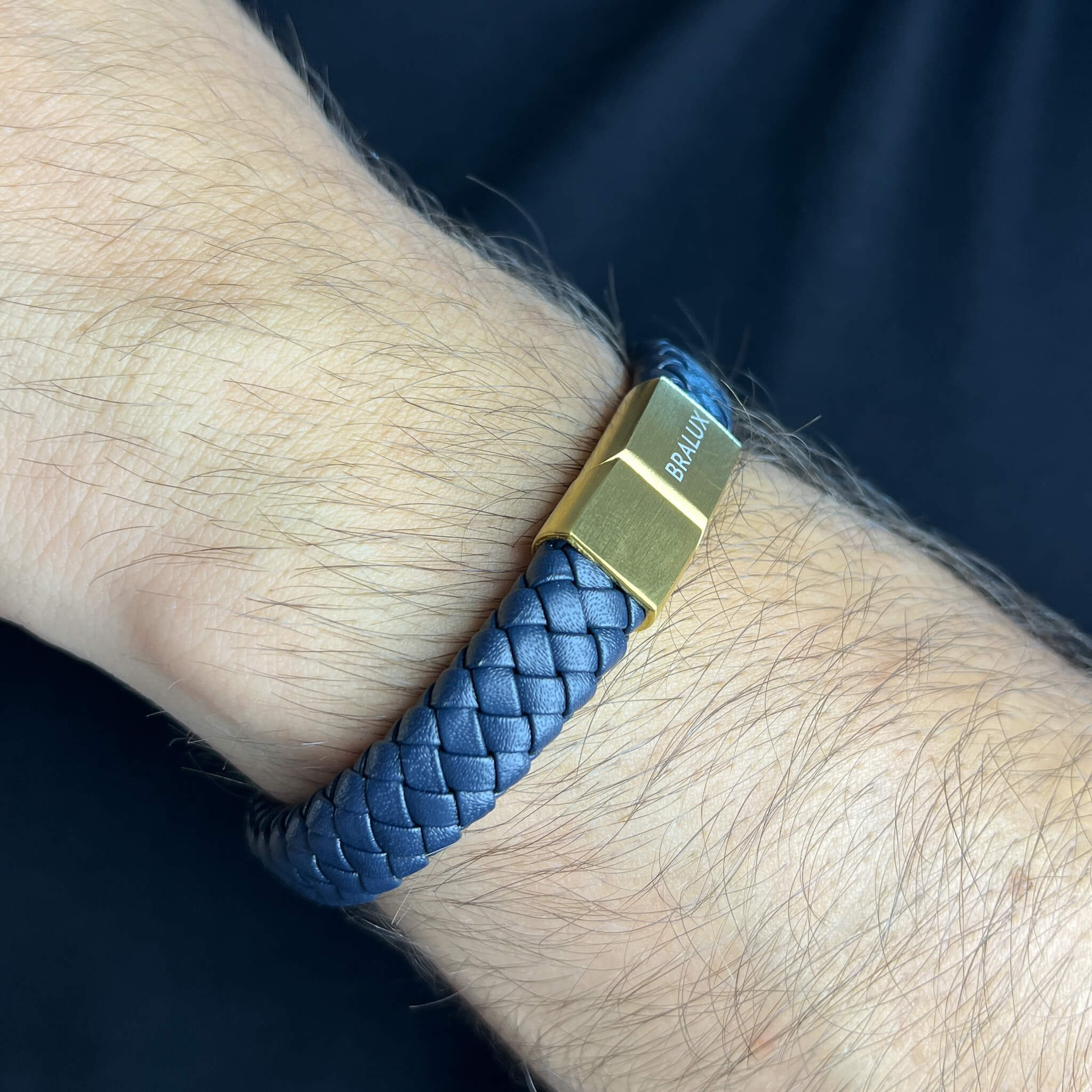 Navy Bold Leather Bracelet Secondary image
