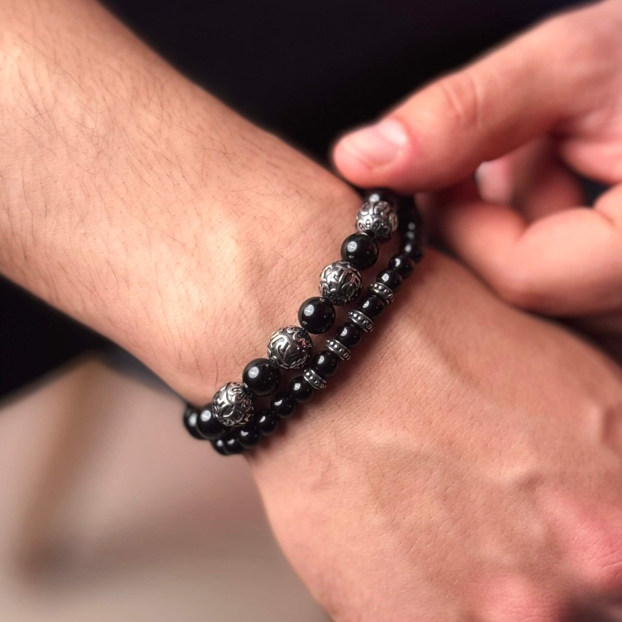 Obsidian Cylinder Stack – Silver