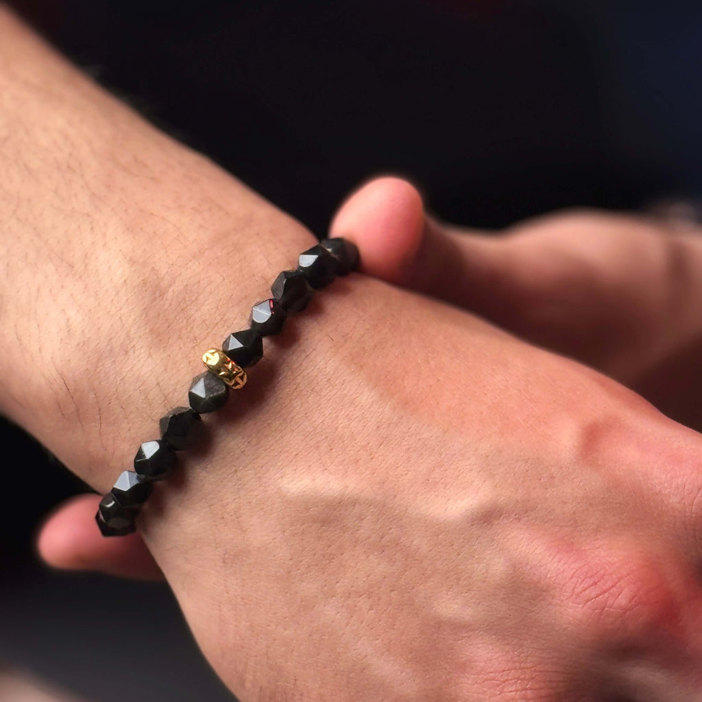 Black Agate Obsidian Bracelet – Gold