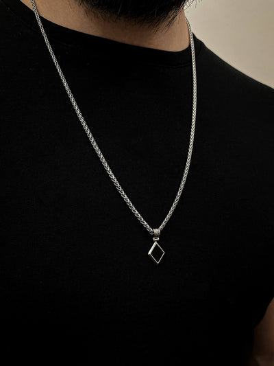 The Silver Plated Cuban Chain and Natural Onyx Necklace