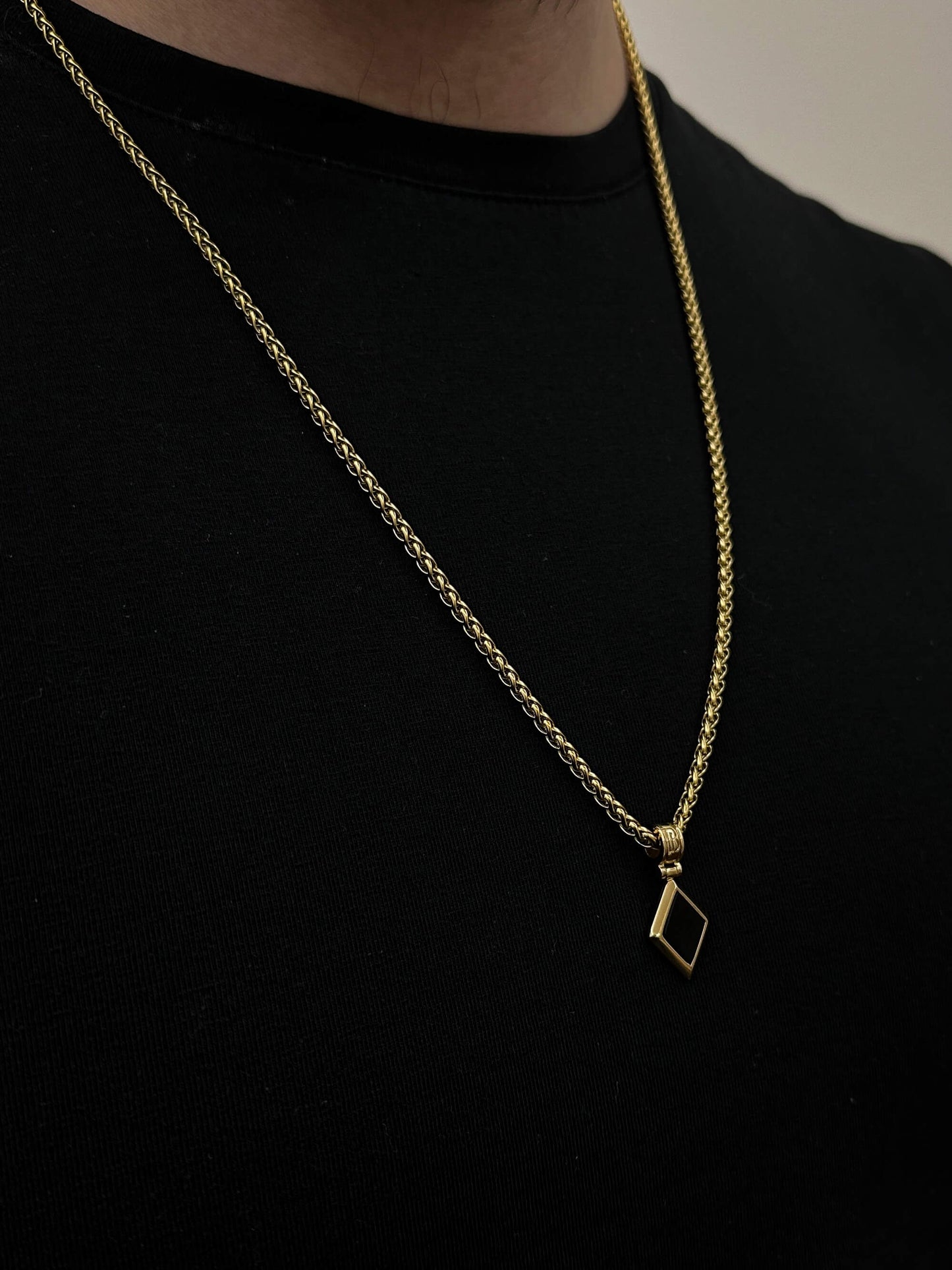 Gold Plated Diamond Shape Onyx Necklace