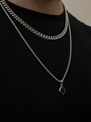 The Silver Plated Cuban Chain and Natural Onyx Necklace