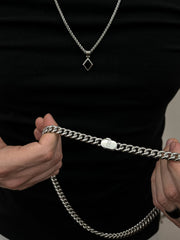 The Silver Plated Cuban Chain and Natural Onyx Necklace