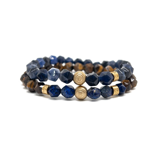 The Faceted Blue Sodalite and Brown tiger eye Stack