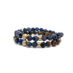 The Faceted Blue Sodalite and Brown tiger eye Stack