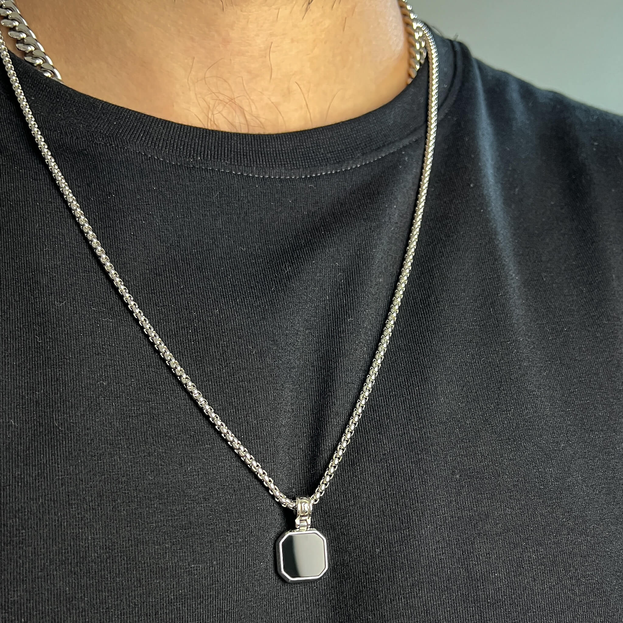 Onyx Square Necklace - Silver