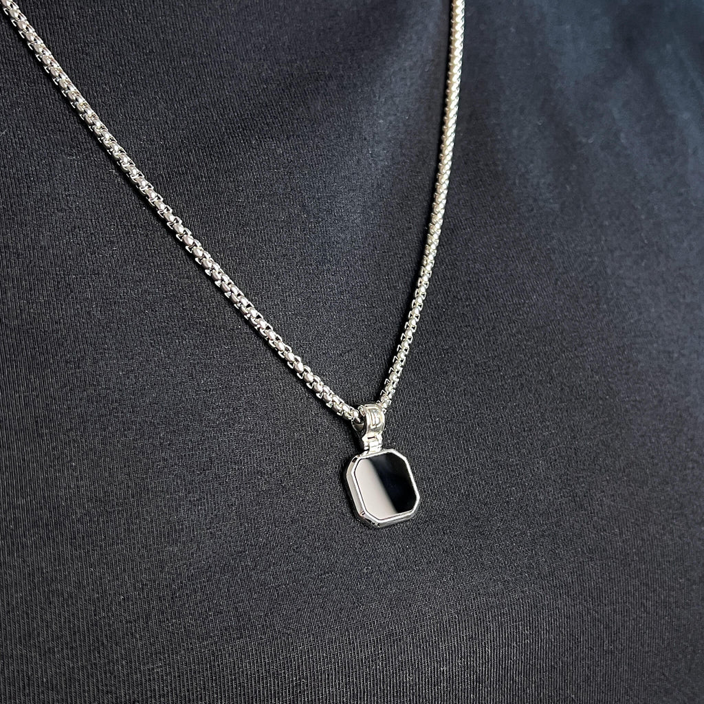 Duo Leather Square Necklace Set – Silver