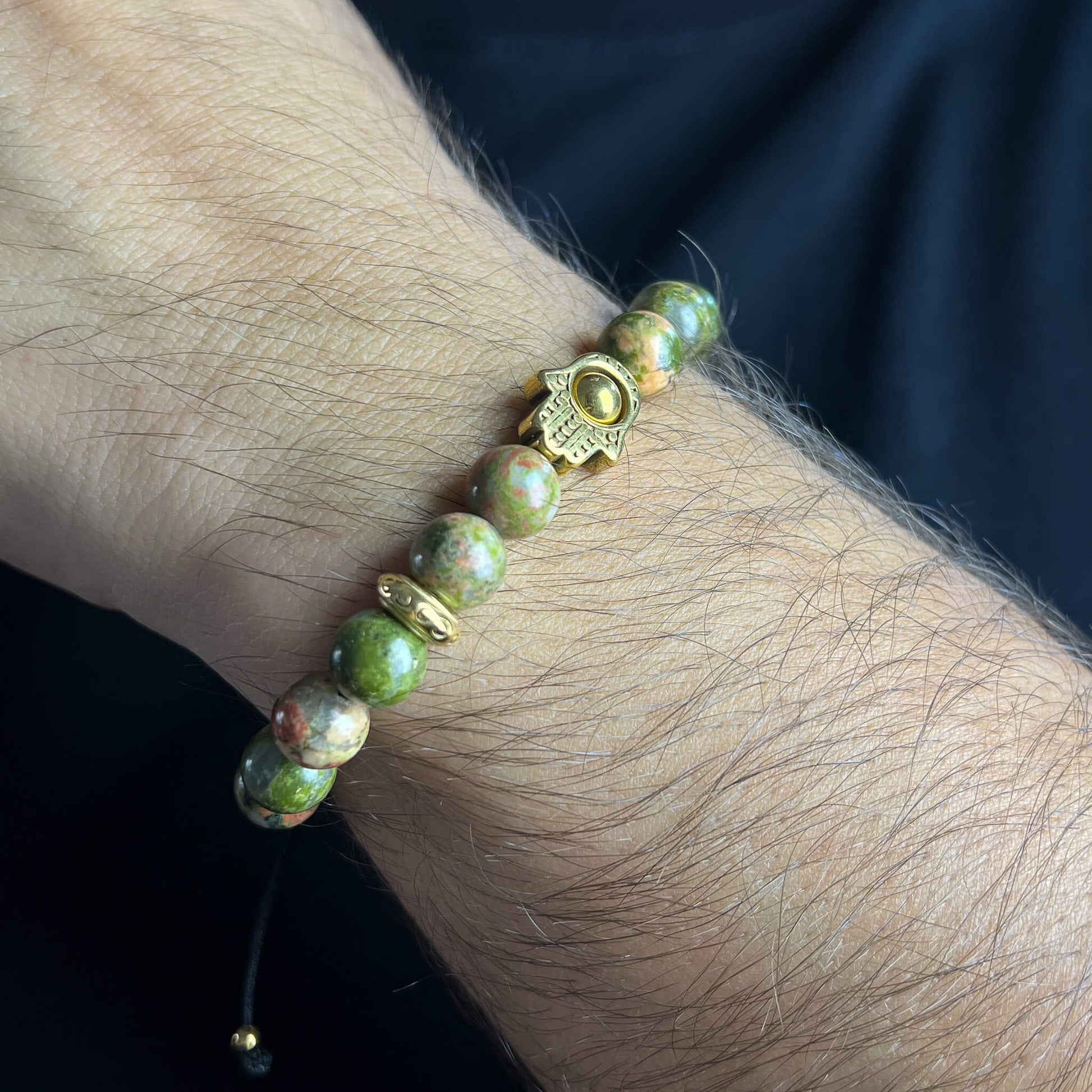 Hamsa Unakite Bracelet – Gold