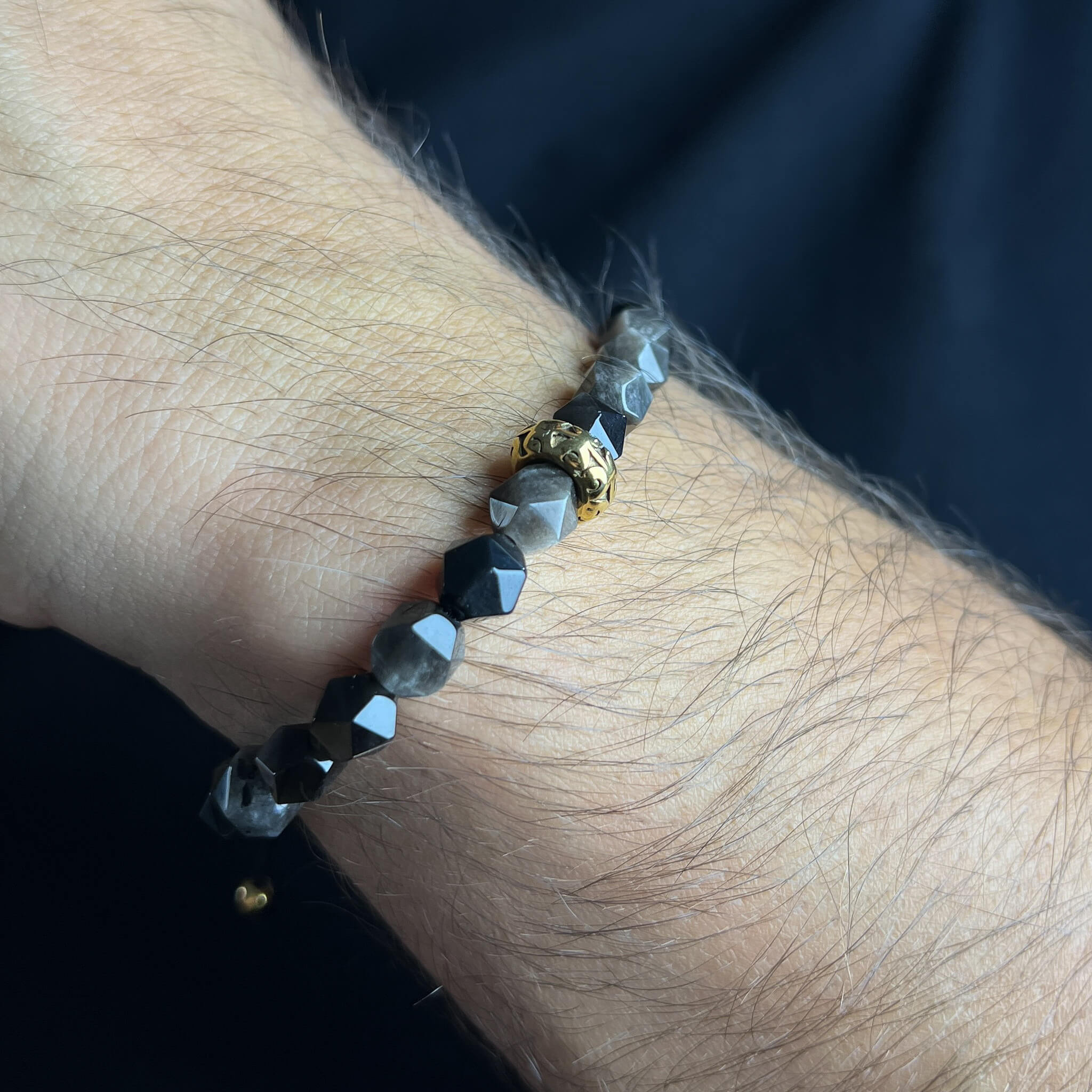 Faceted Silver Obsidian Thread – Gold Secondary image