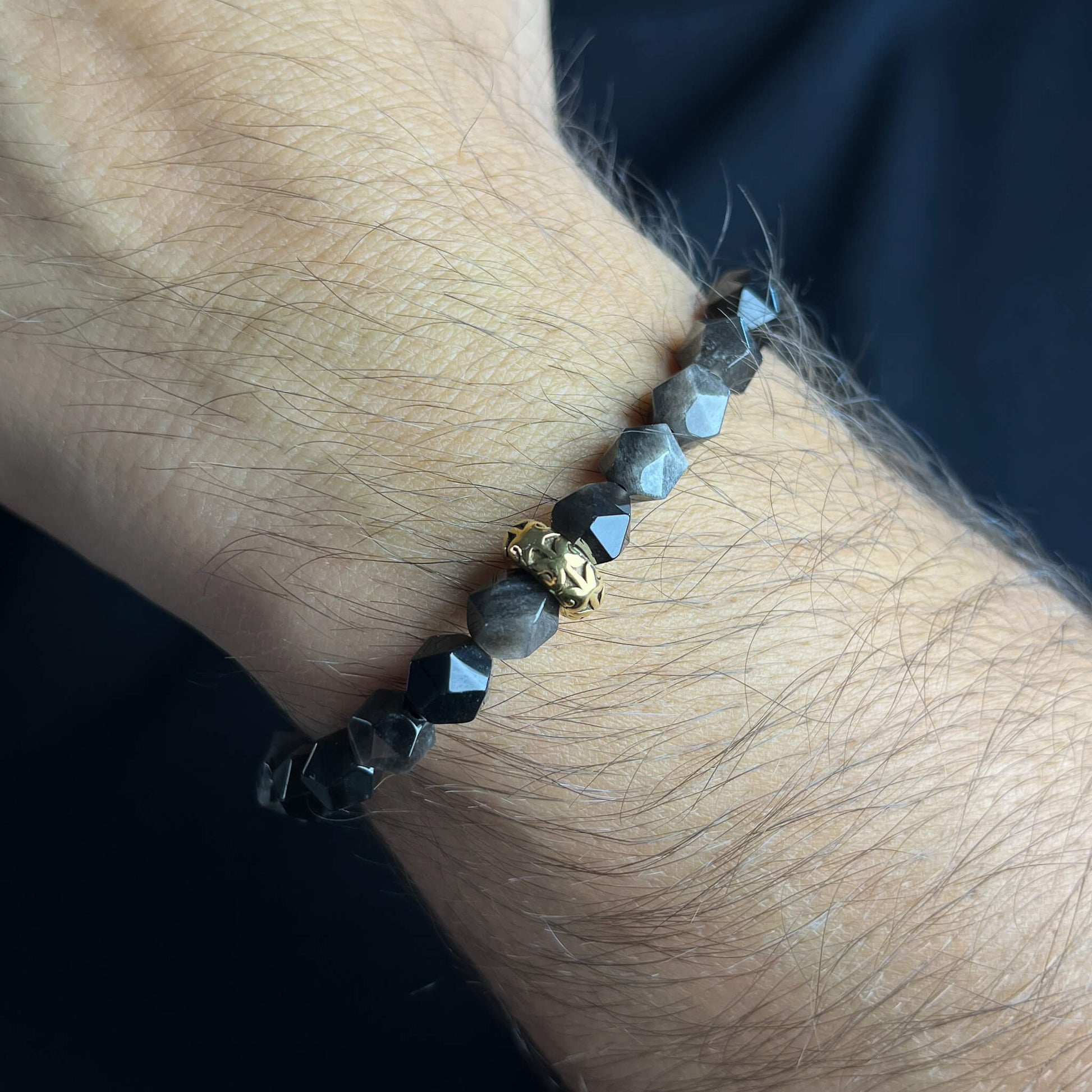 Black Agate Obsidian Bracelet – Gold